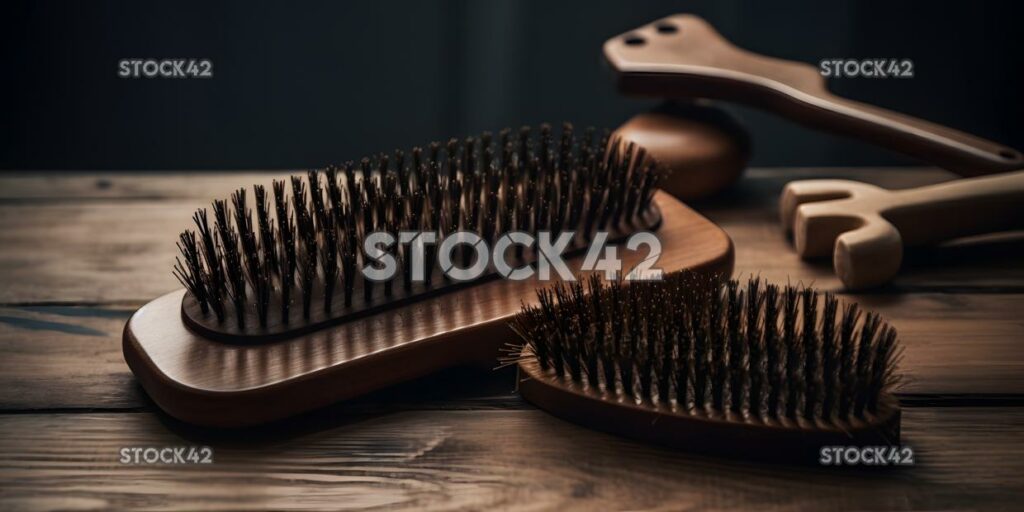 hair brush and hair clips on a wooden table