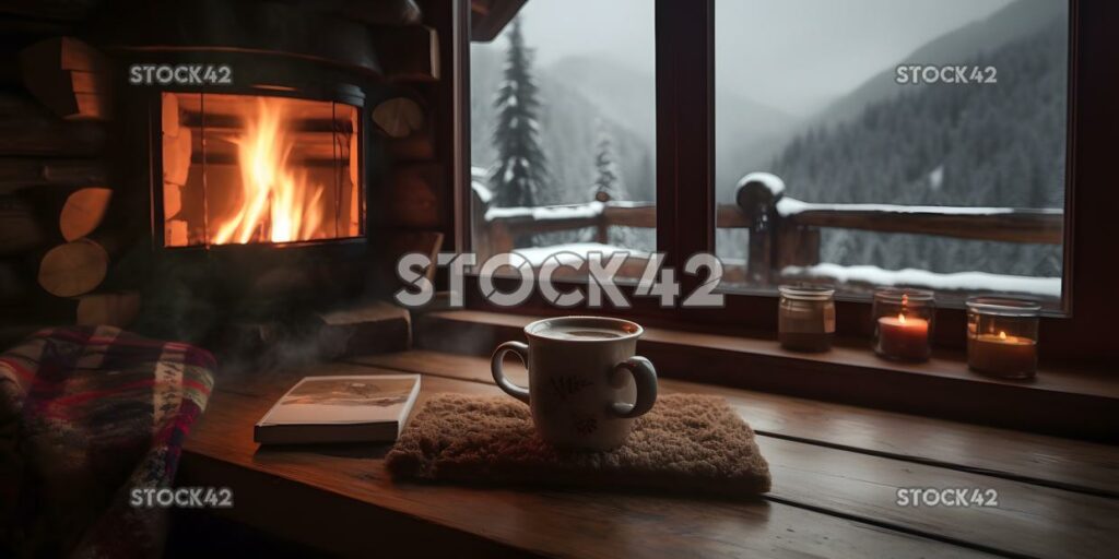 mountain cabin cozy fireplace hot chocolate