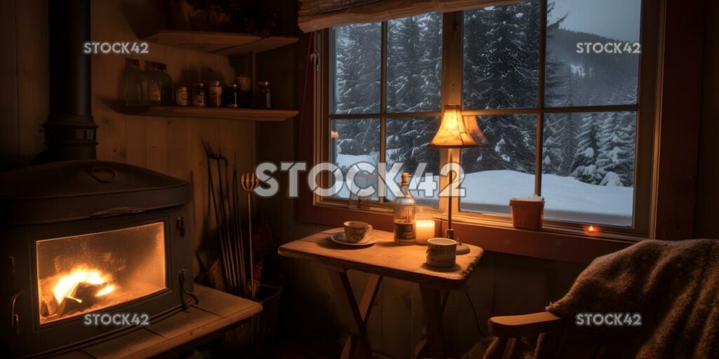 Berghütte gemütlicher Kamin heiße Schokolade eine