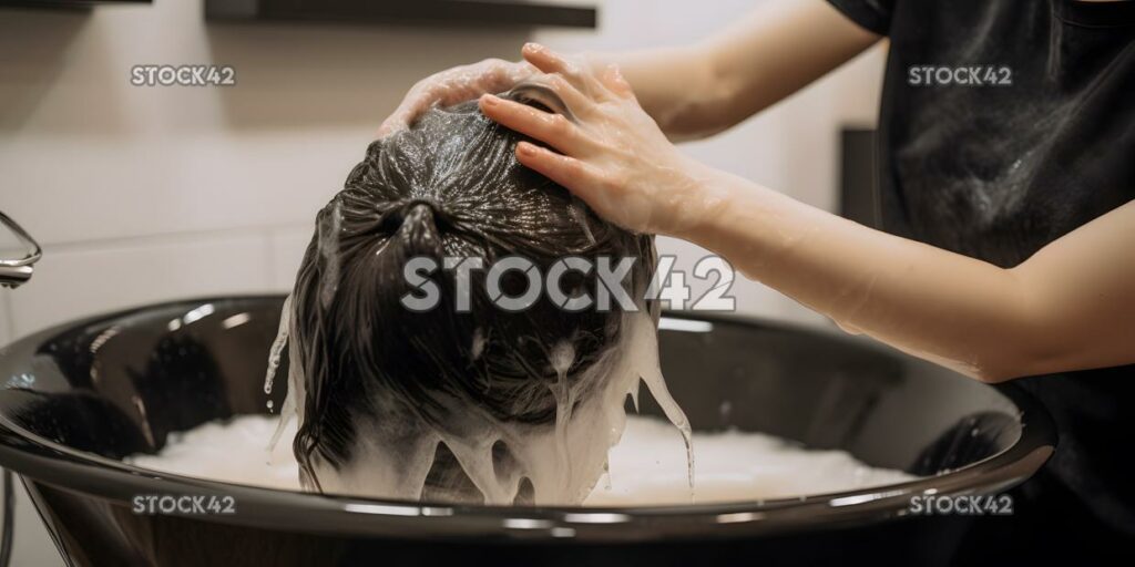 persona que se lava el cabello en el fregadero de un salón