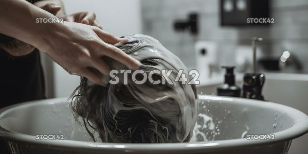 persona que se lava el cabello en un salón de fregadero uno