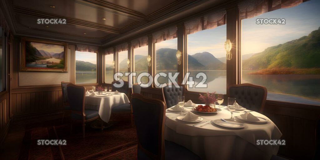 river cruise scenic views fine dining Hyper-realistic tex