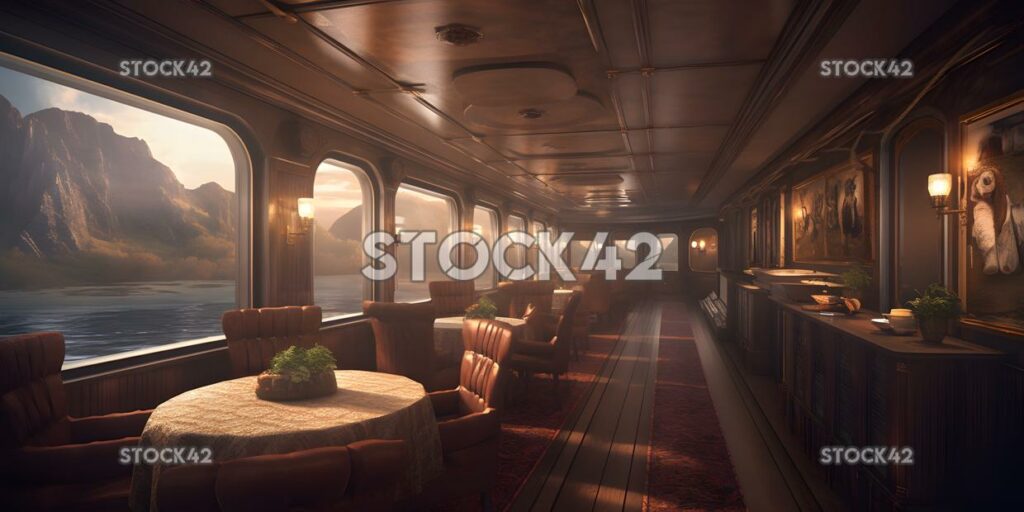 river cruise scenic views fine dining Hyper-realistic tex one