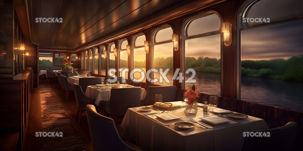 river cruise scenic views fine dining Hyper-realistic tex two