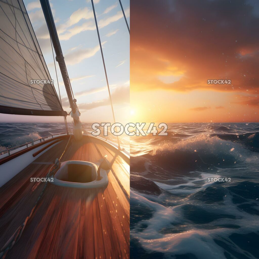 sailing trip sea breezes sunsets Hyper-realistic textures one