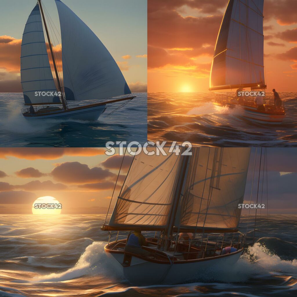 sailing trip sea breezes sunsets Hyper-realistic textures two