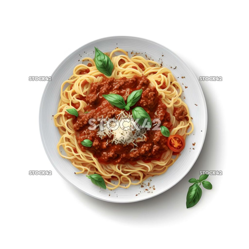 Spaghetti Bolognese leeren weißen Hintergrund realistisch ein