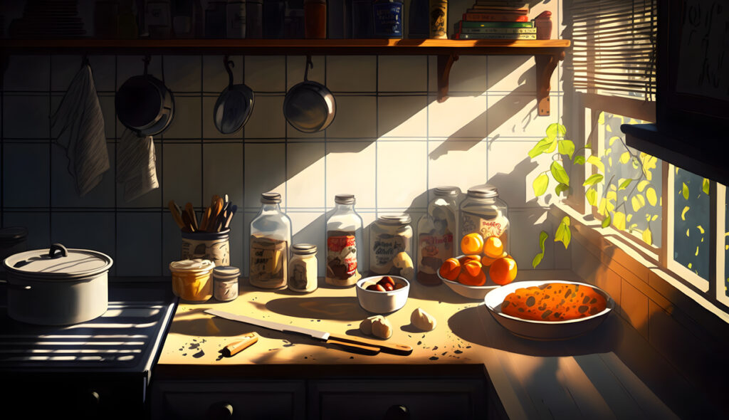 Cocina Sombras realistas de alto contraste