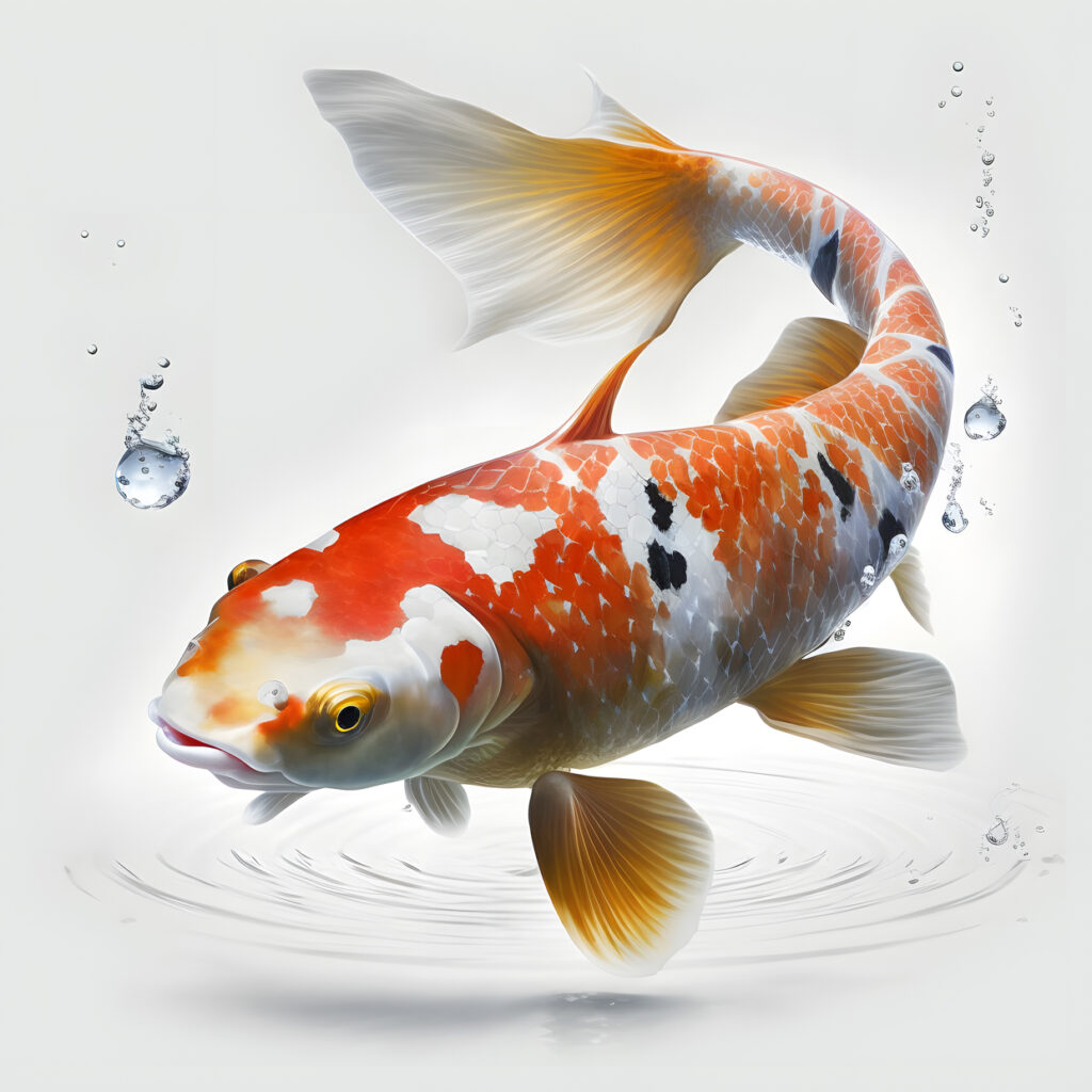 Koi pez en blanco fondo blanco realista