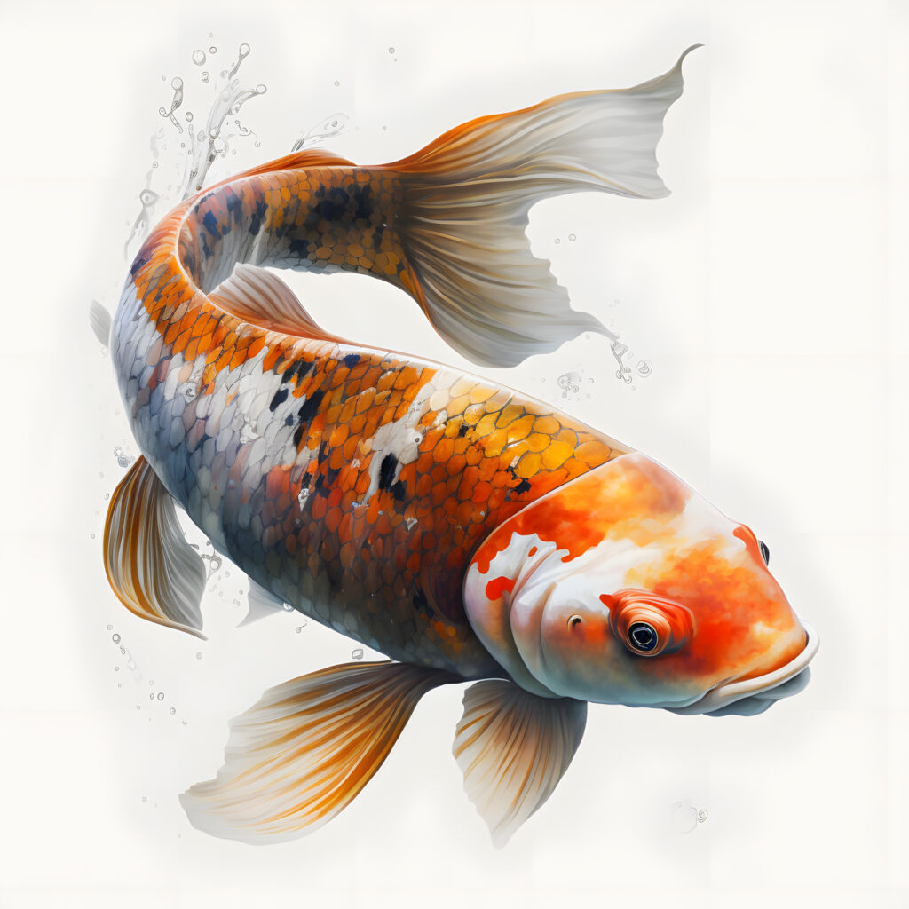 Koi-Fisch leerer weißer Hintergrund realistisch